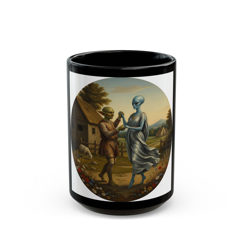 Alien Couple Dancing vintage pastoral scene Mug | Black ceramic
