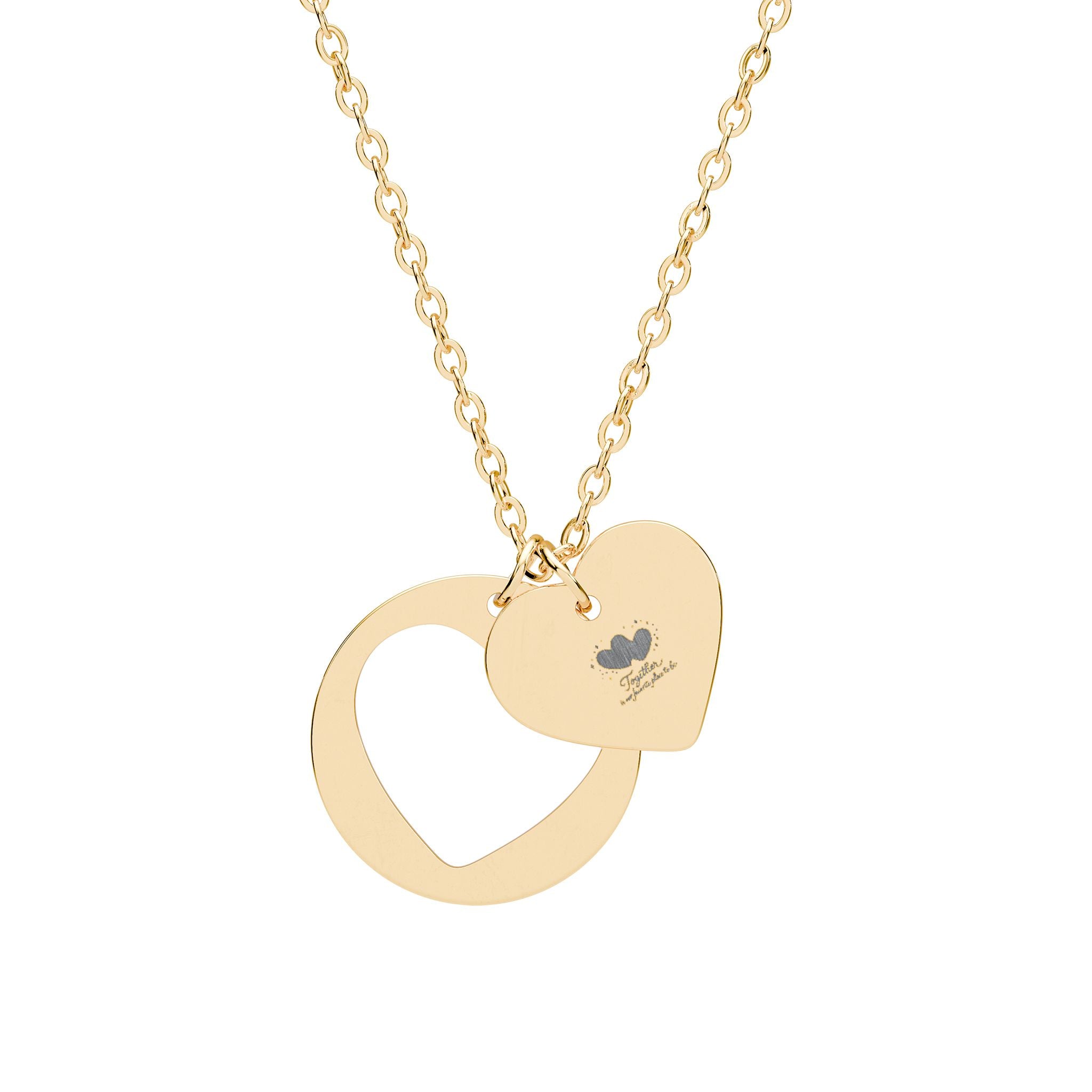 Engravable Heart Cutout Necklace - Personalized Double Heart Pendant