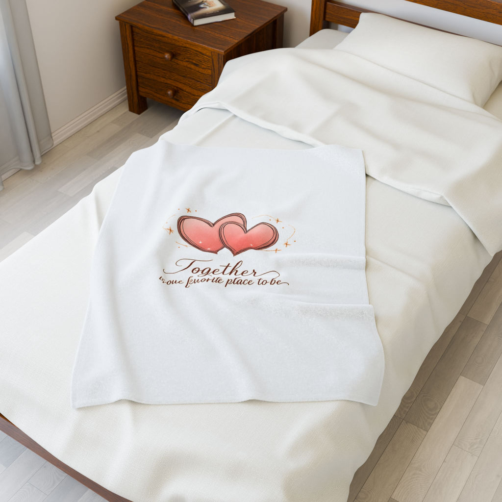 Together heart illustration Velveteen Plush Blanket | cozy couple, date night at home