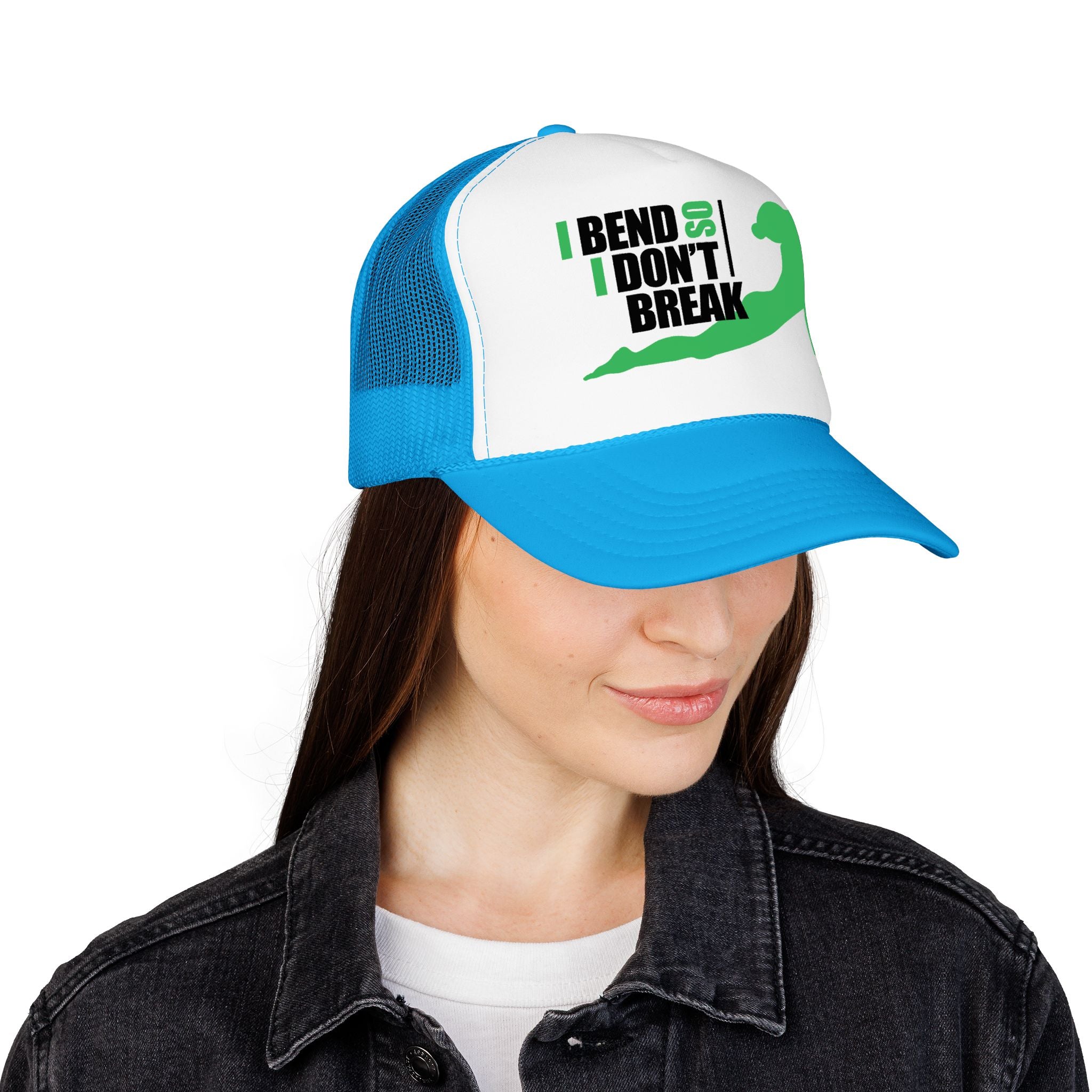 Bend Don’t Break Foam Trucker Hat – Yoga Stretch Mesh Cap