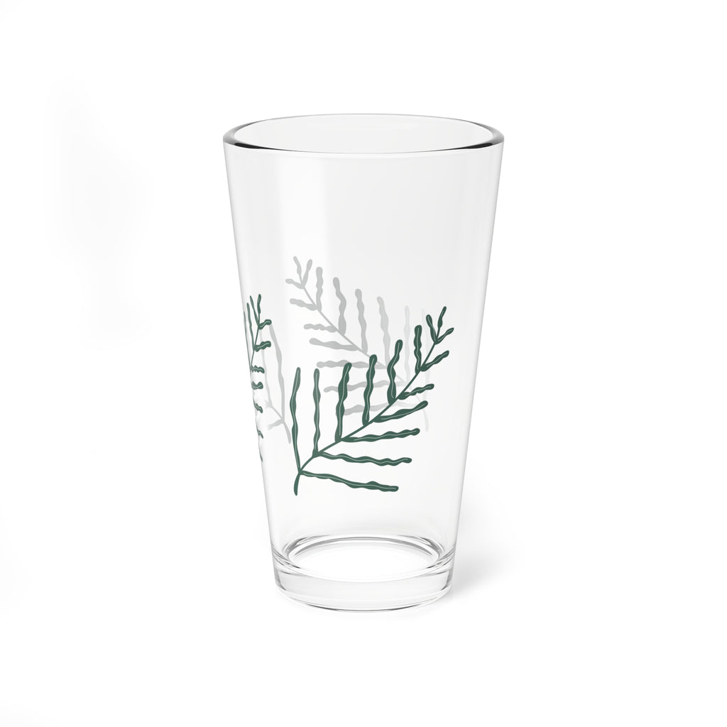 Green Fern Branch Mixing Glass, 16oz | Botanical Pint Glass