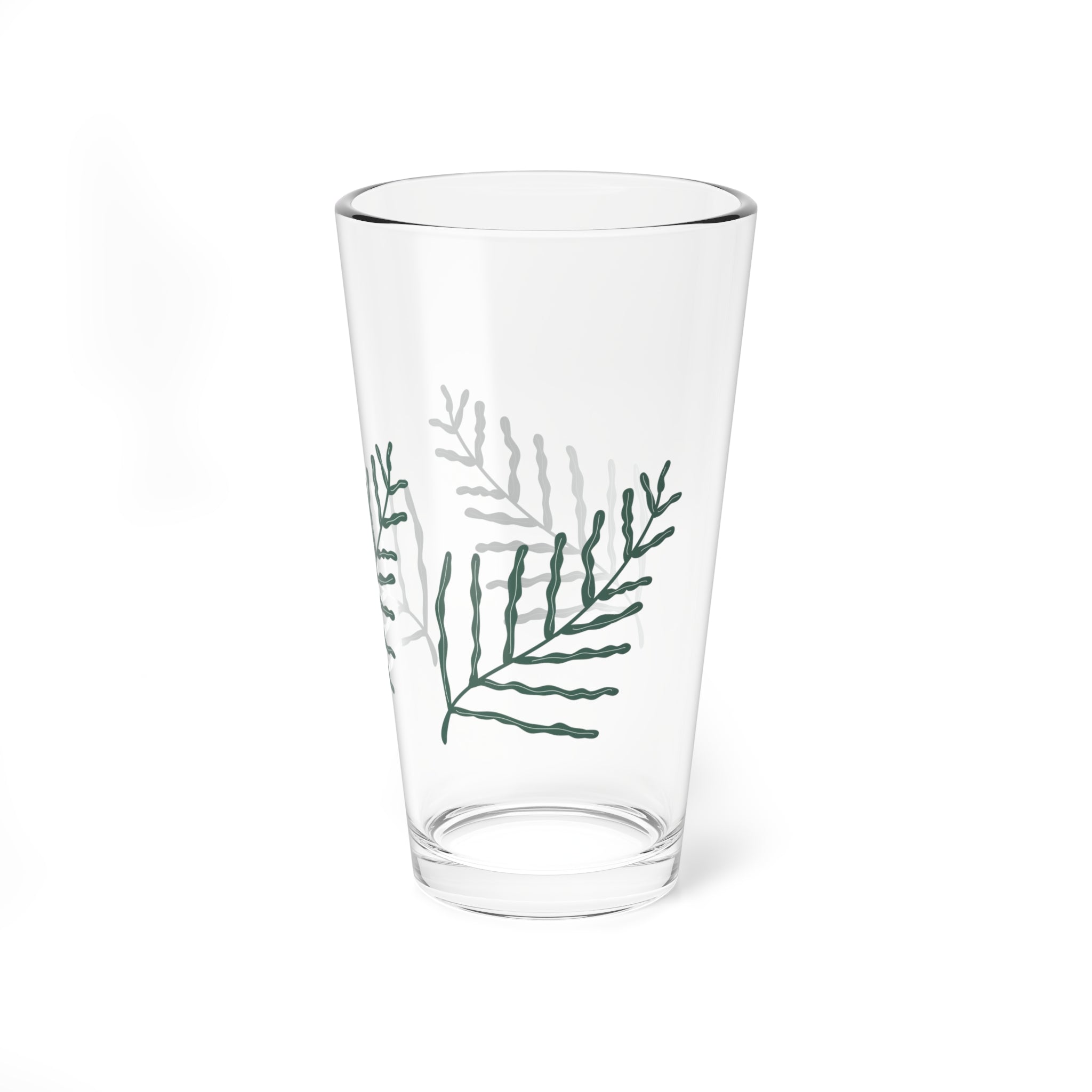 Green Fern Branch Mixing Glass, 16oz | Botanical Pint Glass