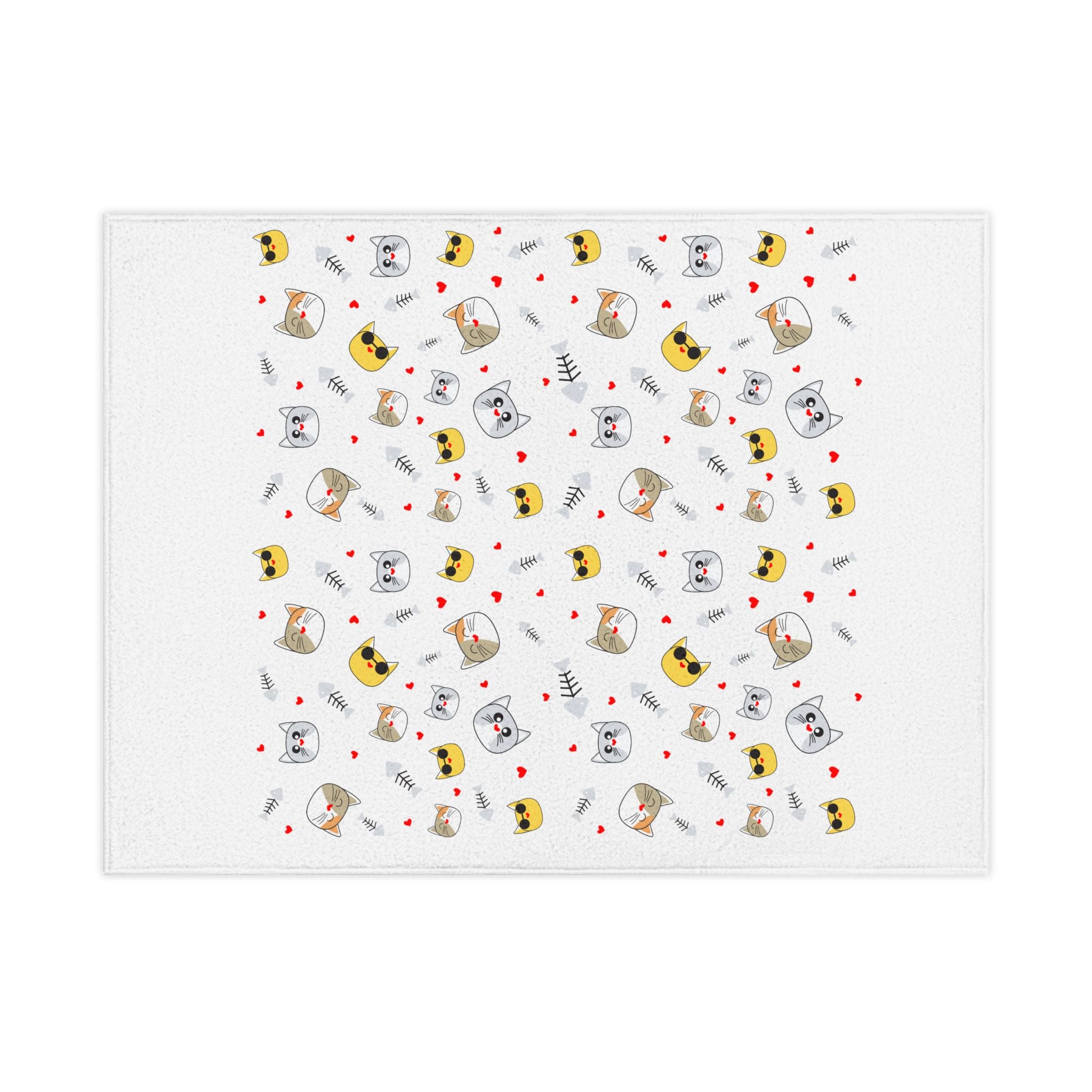 Toddler Blanket — Cute Cat Faces Baby Throw Blanket (Hearts & Fishbone Pattern)