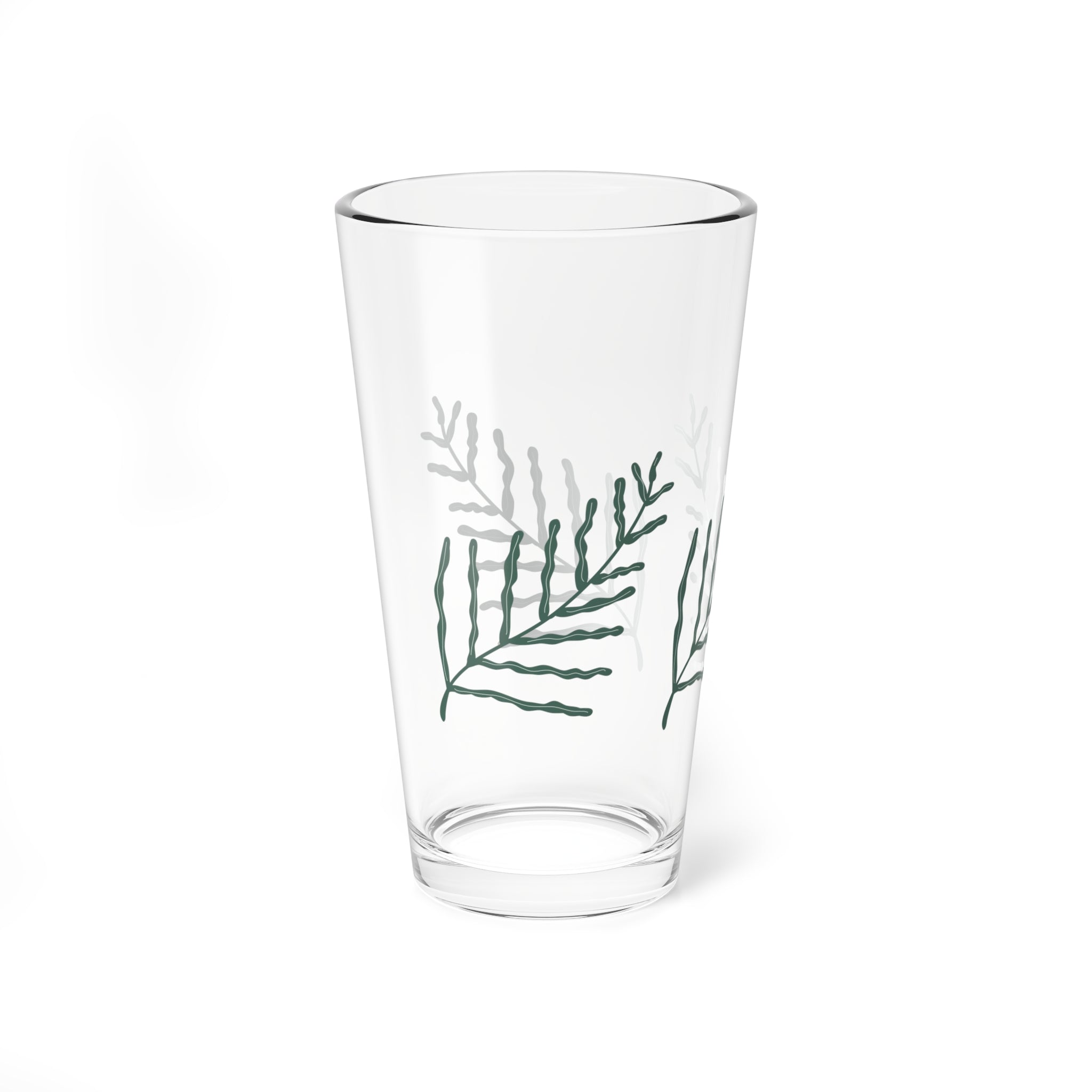 Green Fern Branch Mixing Glass, 16oz | Botanical Pint Glass