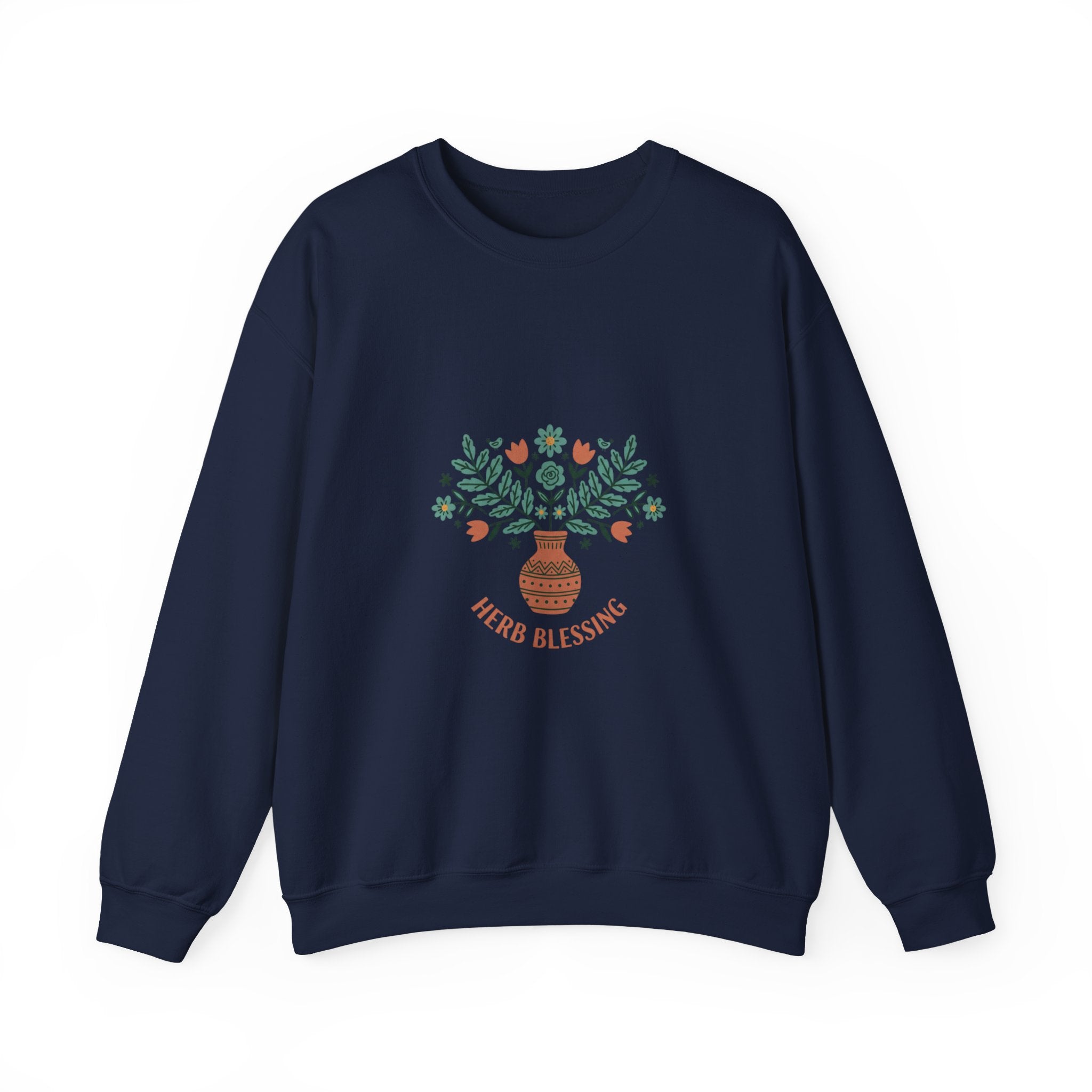 Herb Blessings Sweatshirt | Hand-Drawn Folk Botanical, embroidery style design