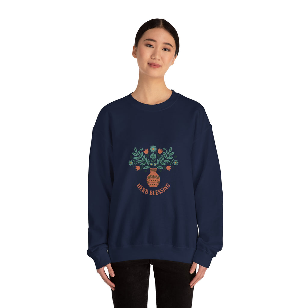 Herb Blessings Sweatshirt | Hand-Drawn Folk Botanical, embroidery style design