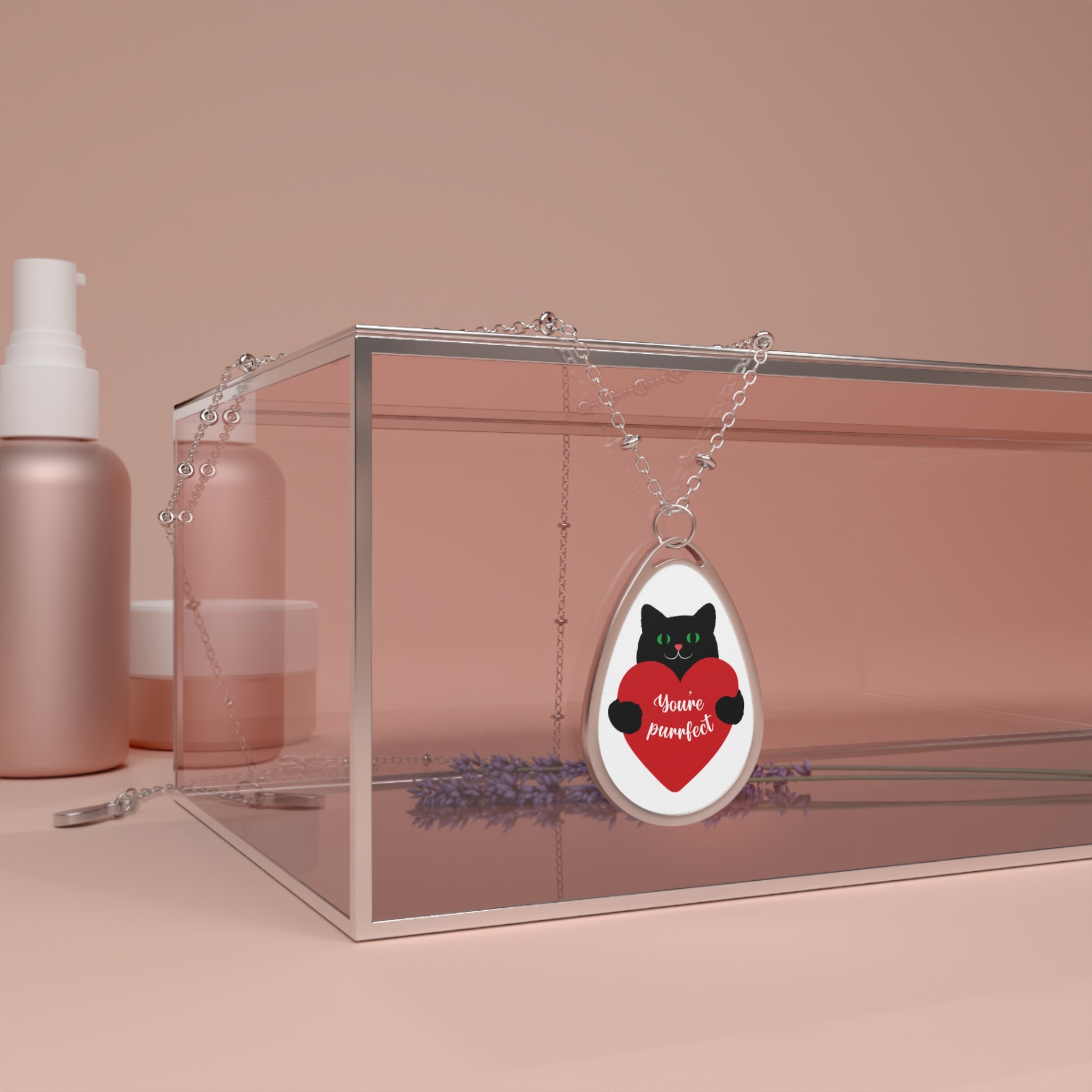 Owalny Naszyjnik - Zawieszka w Kształcie Serca z Kotem "You're Purrfect"