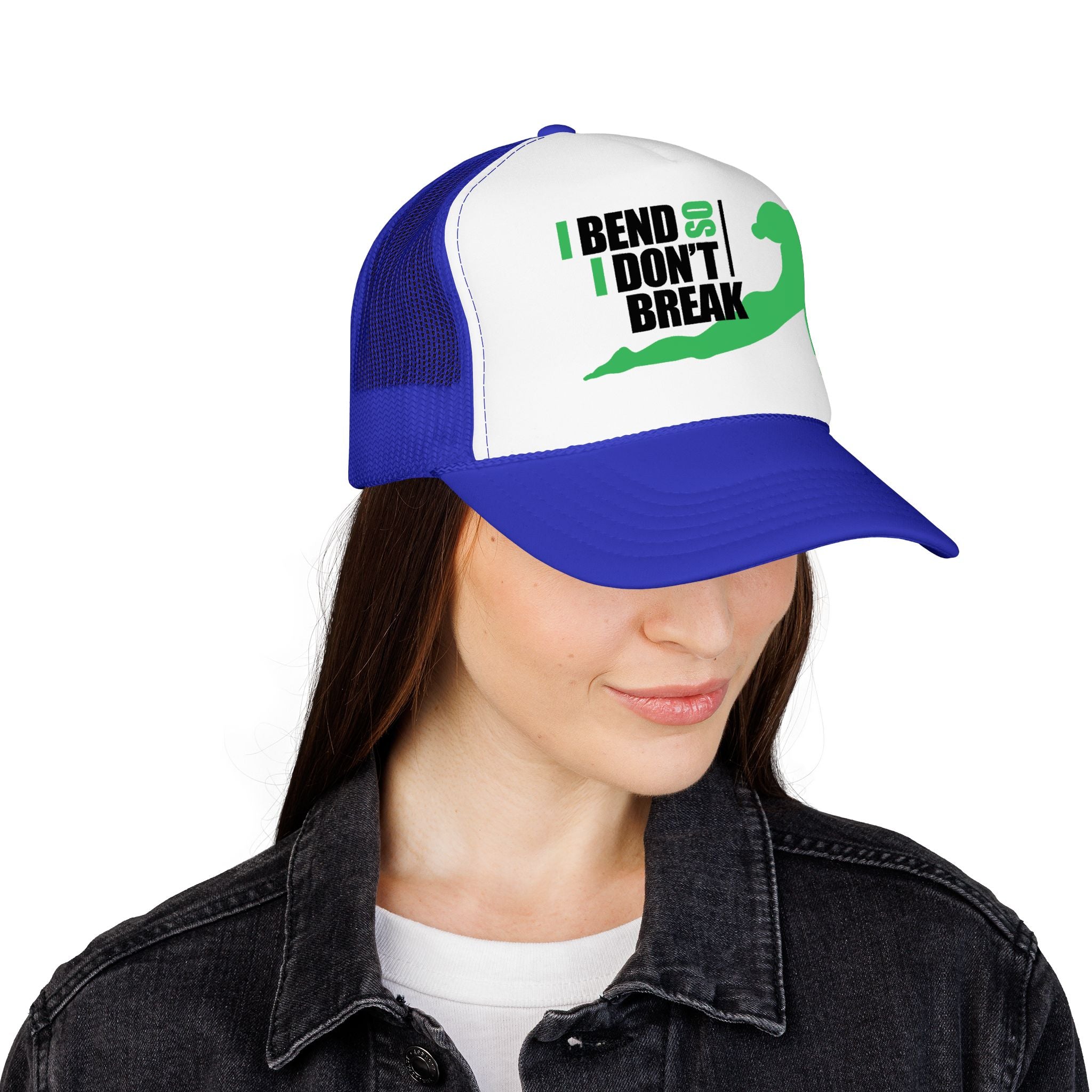 Bend Don’t Break Foam Trucker Hat – Yoga Stretch Mesh Cap