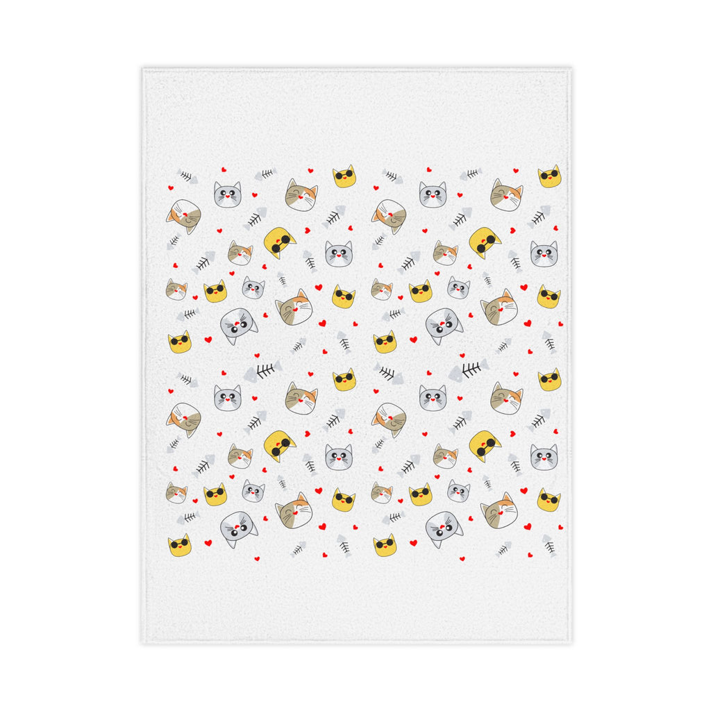 Toddler Blanket — Cute Cat Faces Baby Throw Blanket (Hearts & Fishbone Pattern)