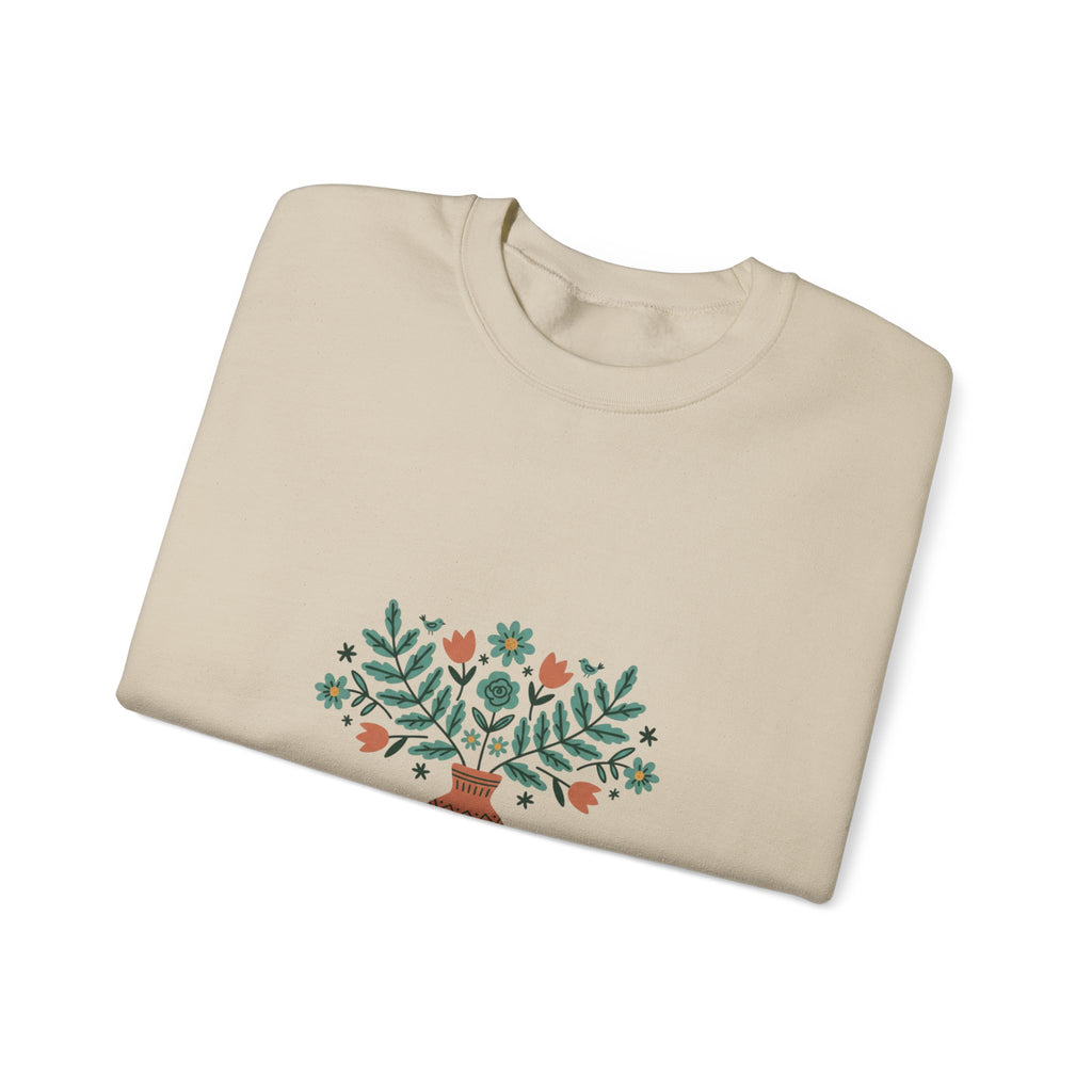 Herb Blessings Sweatshirt | Hand-Drawn Folk Botanical, embroidery style design