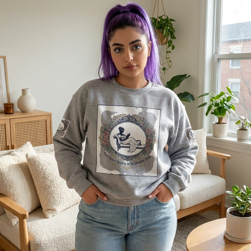 Bluza Damska z Nadrukiem | Czytająca Kobieta | Vintage Kwiatowy Medalion