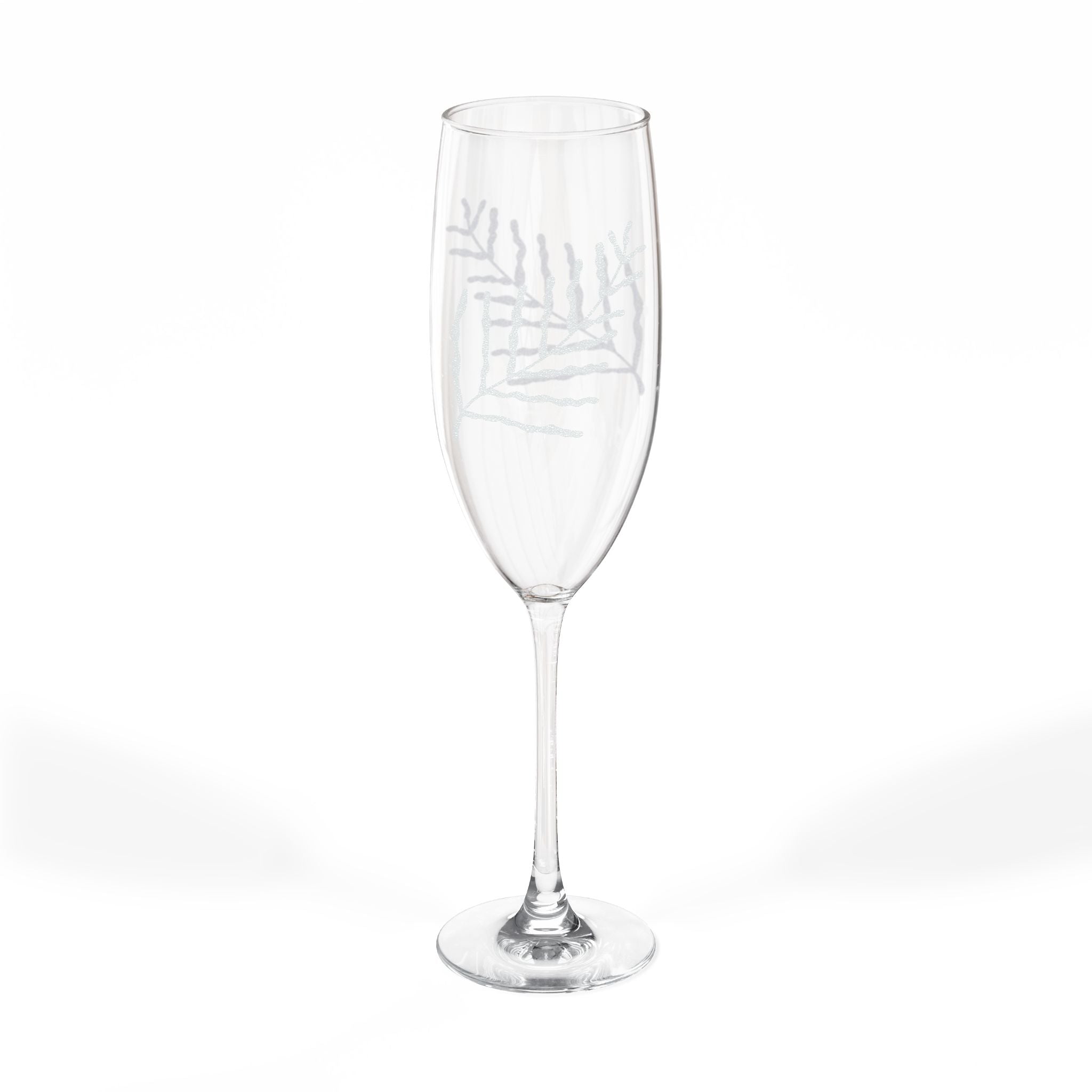 Etched Laurel Champagne Glass 8oz | Engraved Floral Stemware