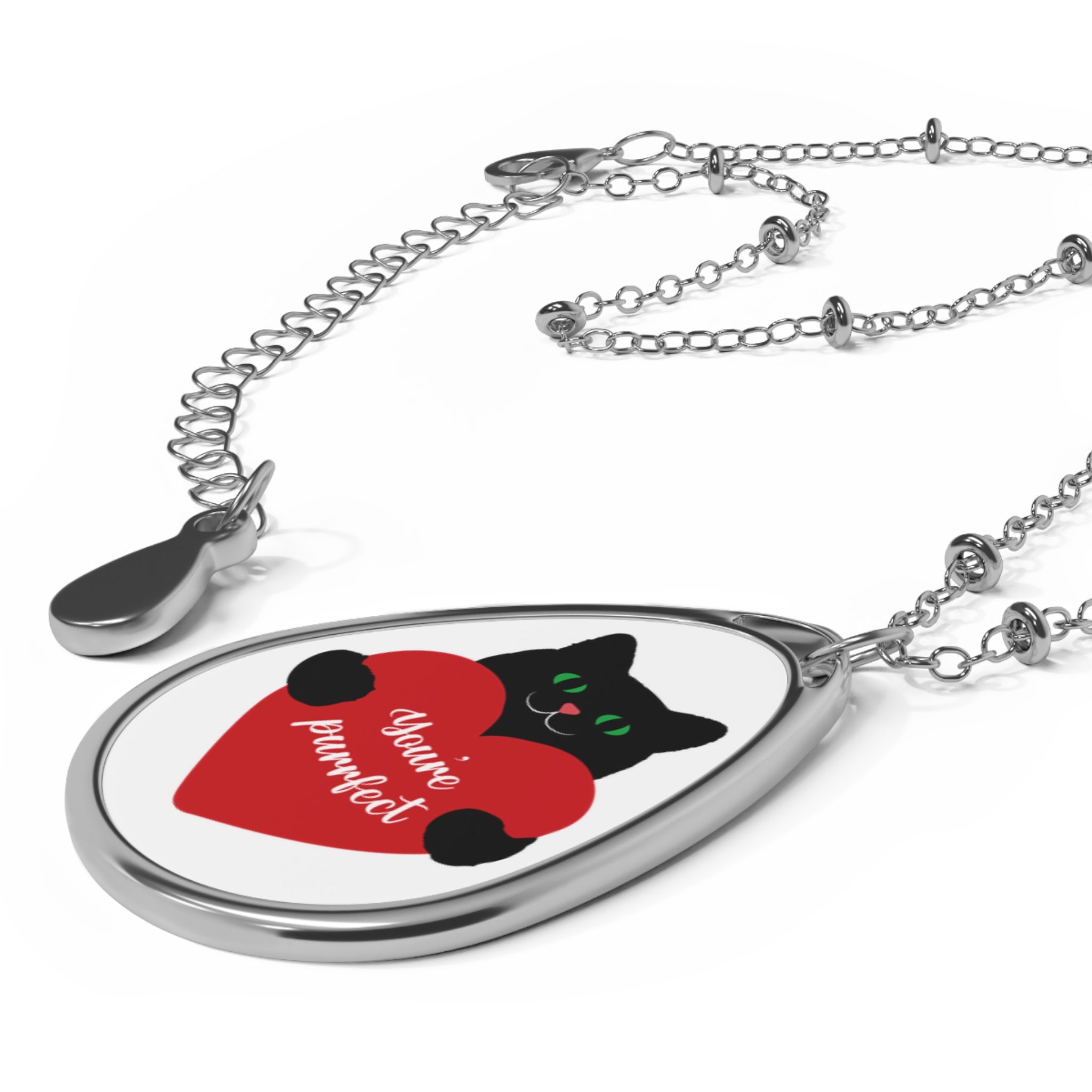Owalny Naszyjnik - Zawieszka w Kształcie Serca z Kotem "You're Purrfect"