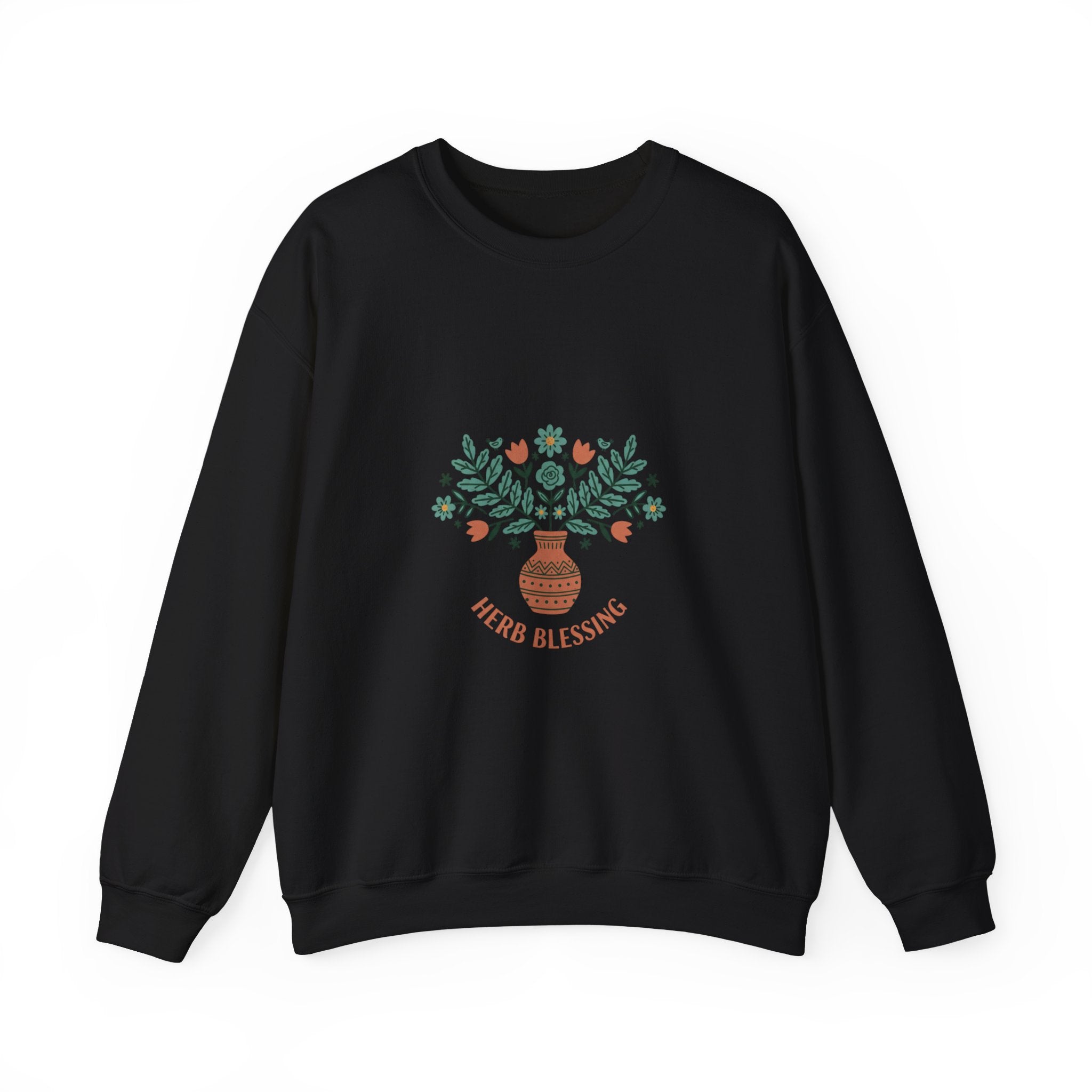 Herb Blessings Sweatshirt | Hand-Drawn Folk Botanical, embroidery style design