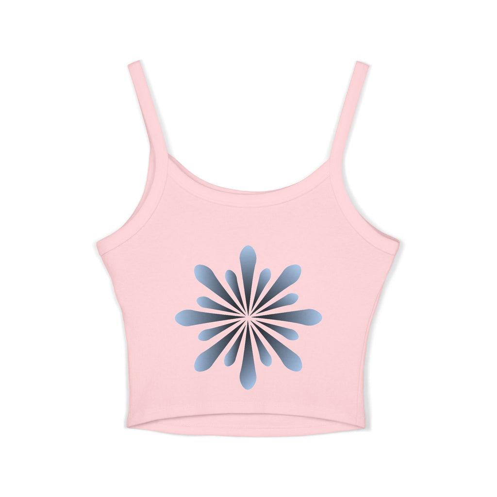 Floral Spiral Crop Tank — Blue Petal Sunburst Spaghetti Strap Tank Top