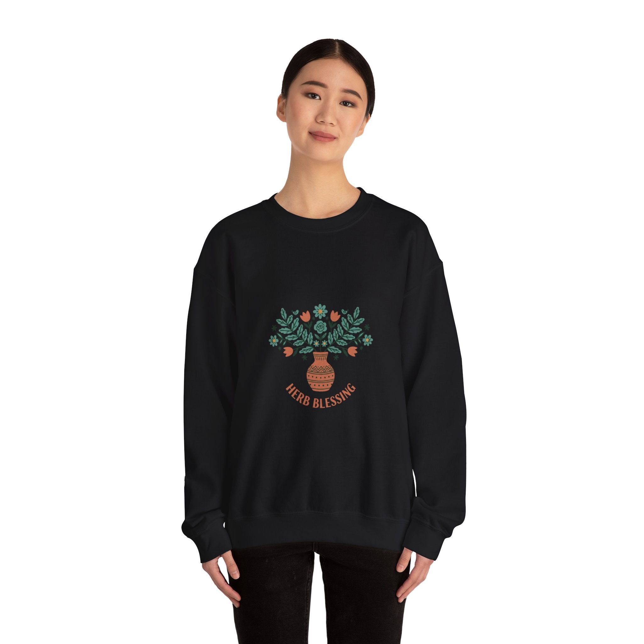 Herb Blessings Sweatshirt | Hand-Drawn Folk Botanical, embroidery style design