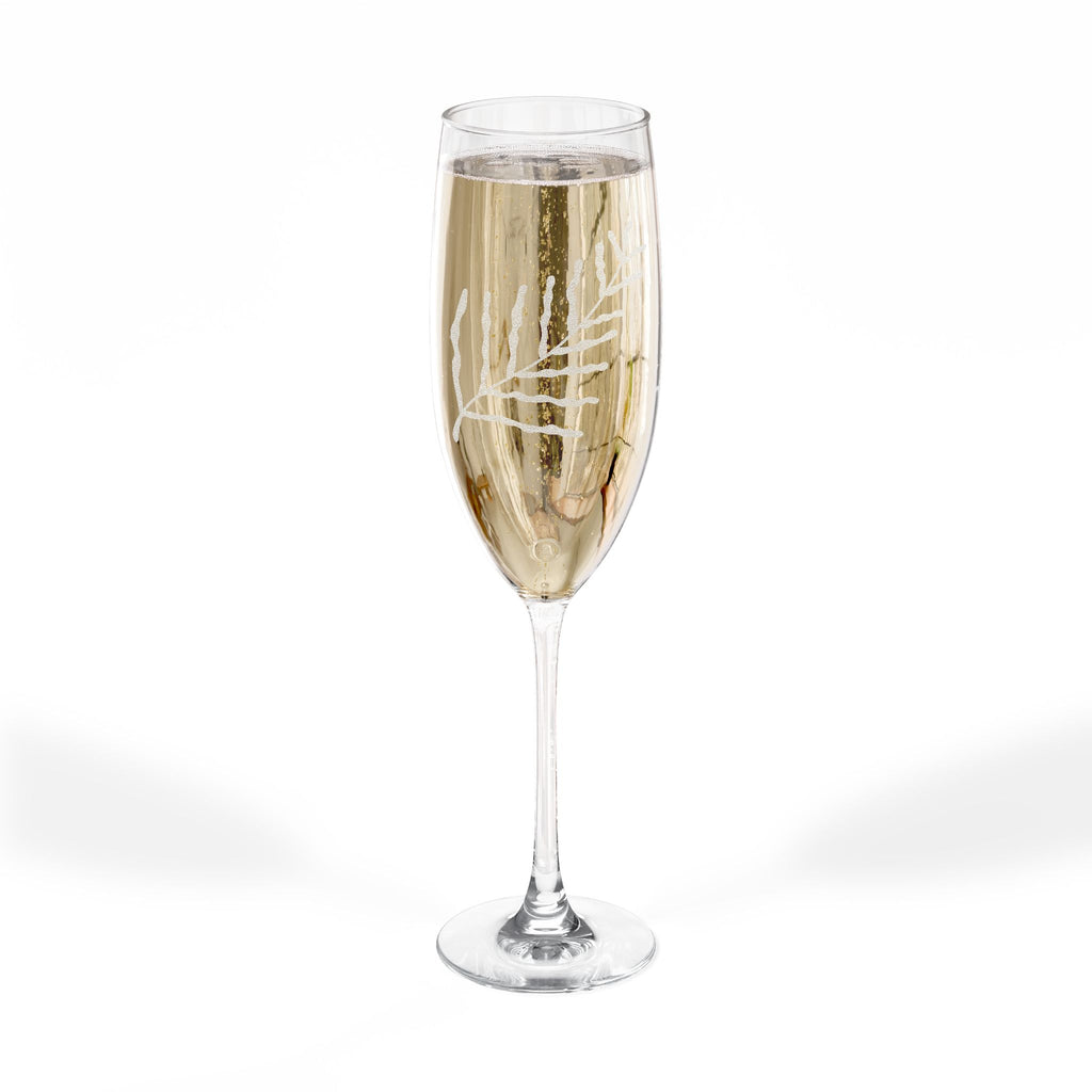 Etched Laurel Champagne Glass 8oz | Engraved Floral Stemware