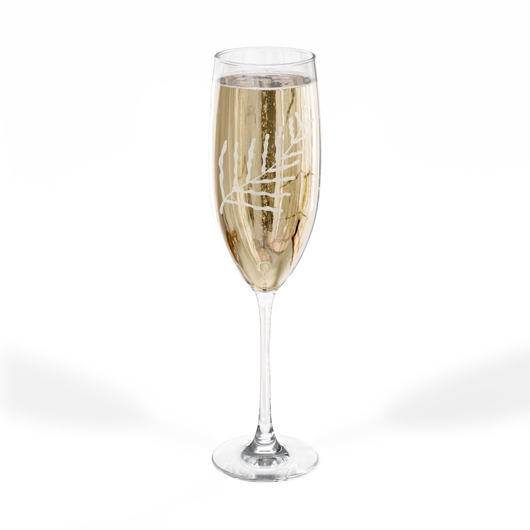 Etched Laurel Champagne Glass 8oz | Engraved Floral Stemware