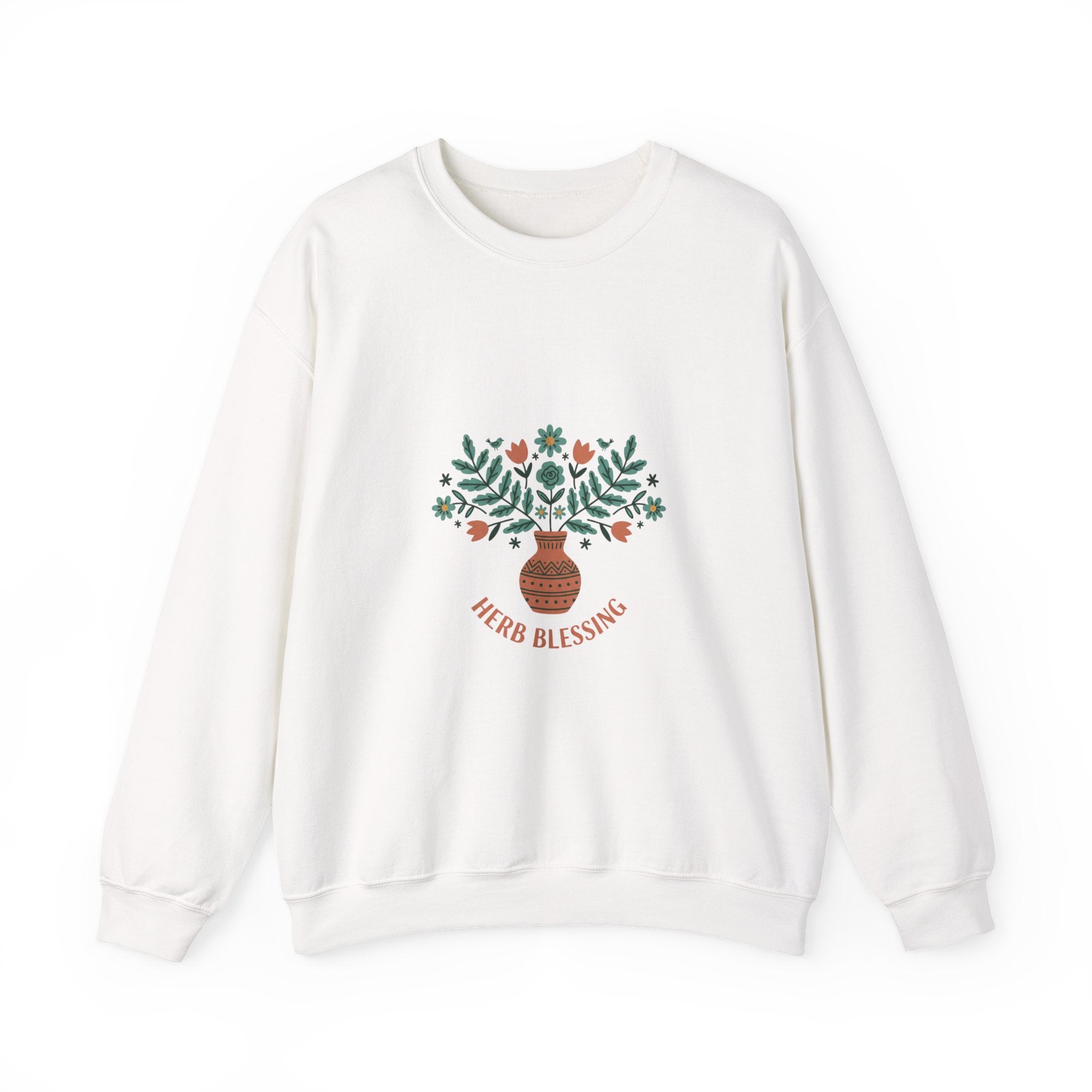 Herb Blessings Sweatshirt | Hand-Drawn Folk Botanical, embroidery style design