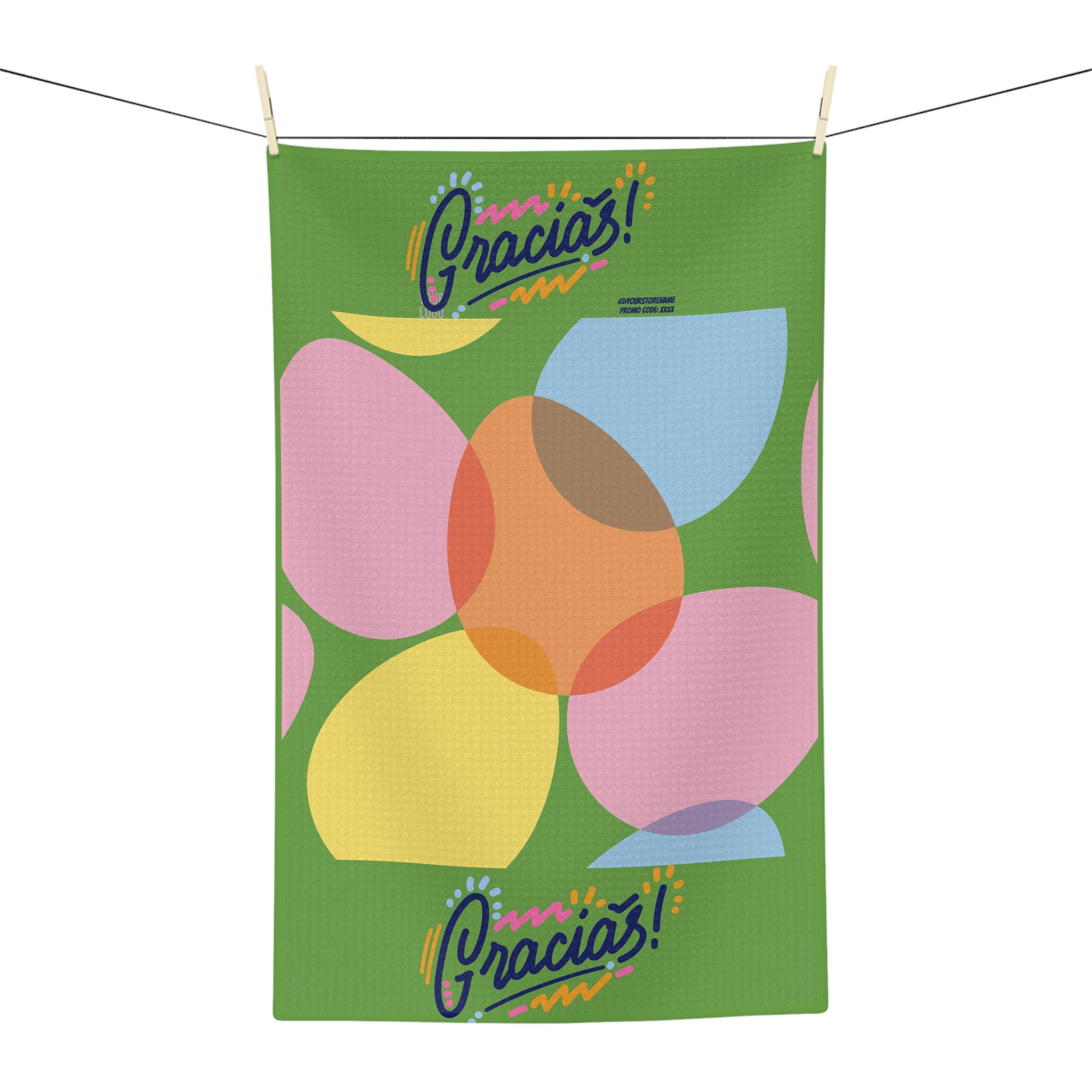 Gracias Floral Microfiber Tea Towel — Colorful Thank You Kitchen Towel
