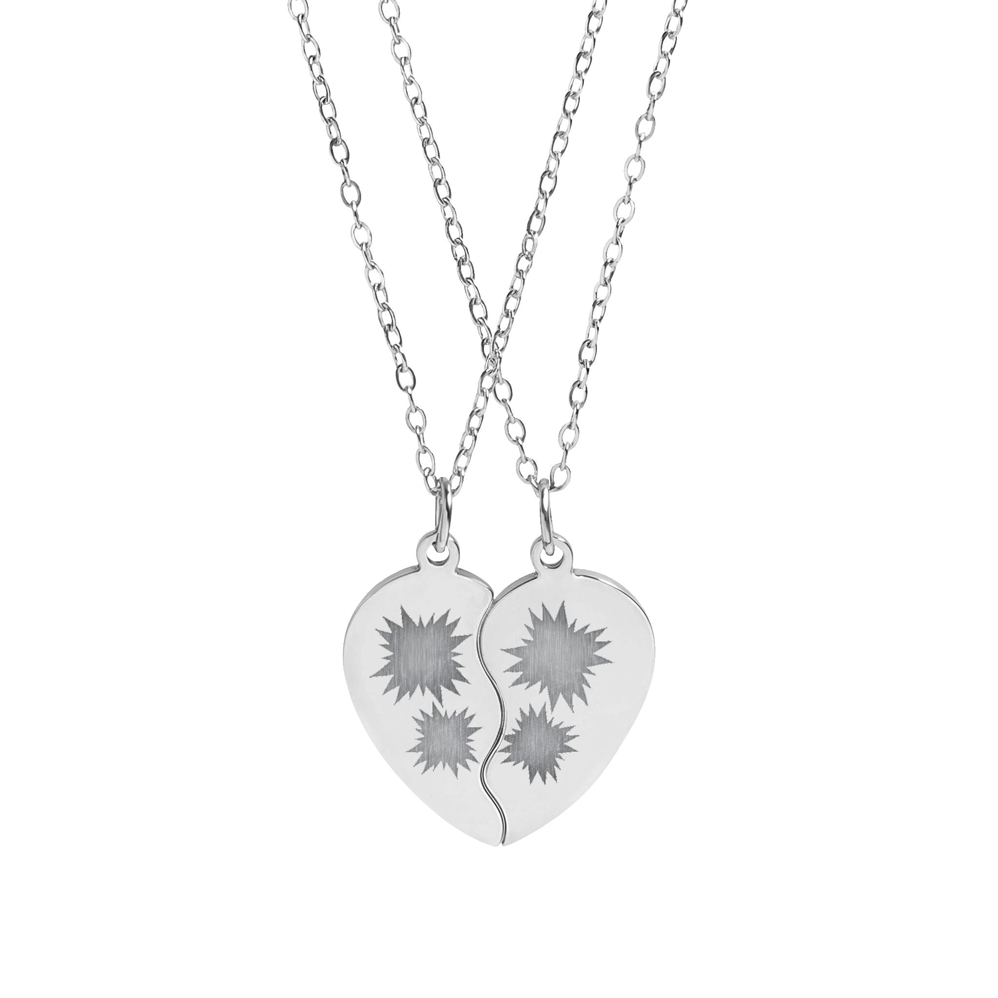 Engravable Break-Apart Heart Necklace Set — Matching BFF/Partner Pendant Jewelry