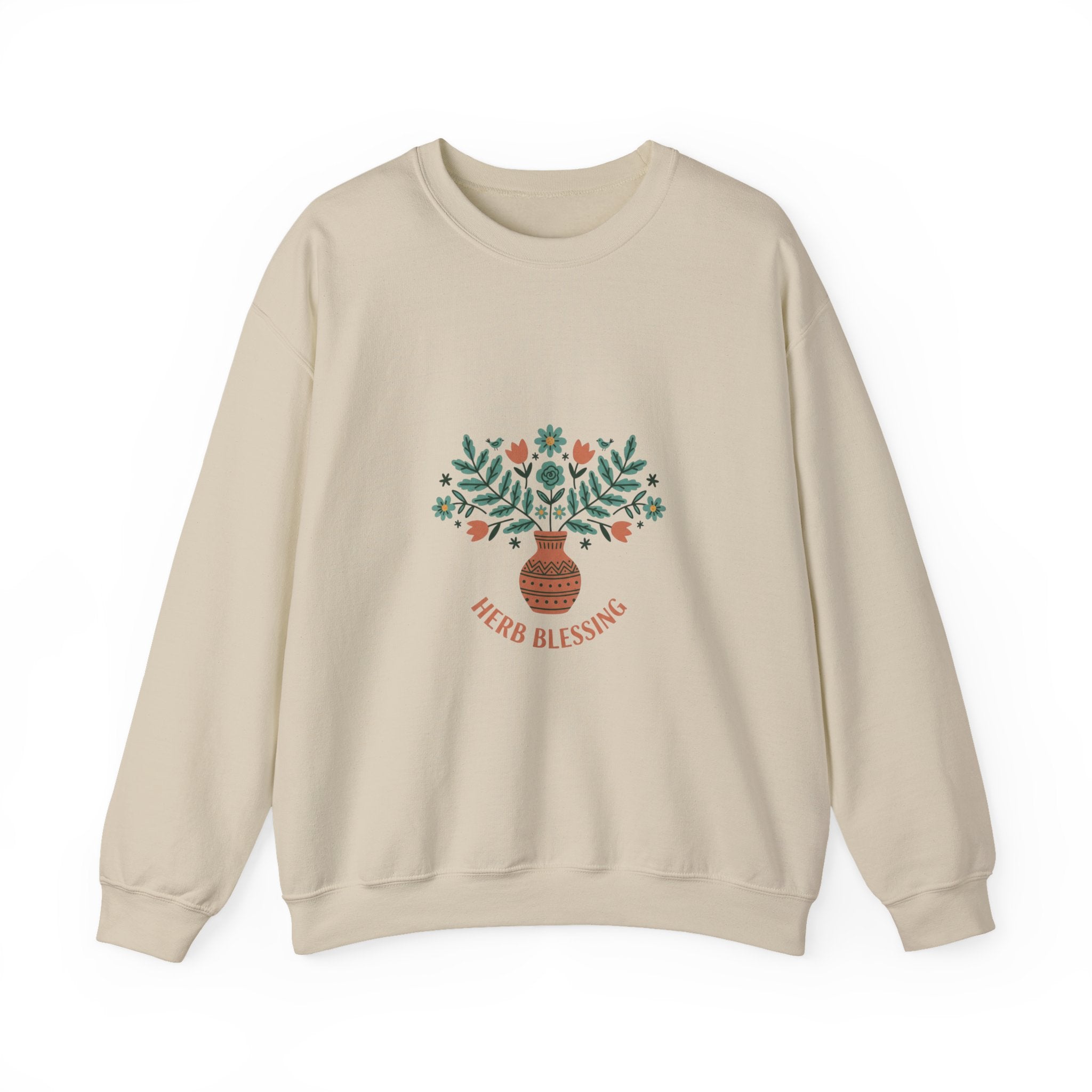Herb Blessings Sweatshirt | Hand-Drawn Folk Botanical, embroidery style design