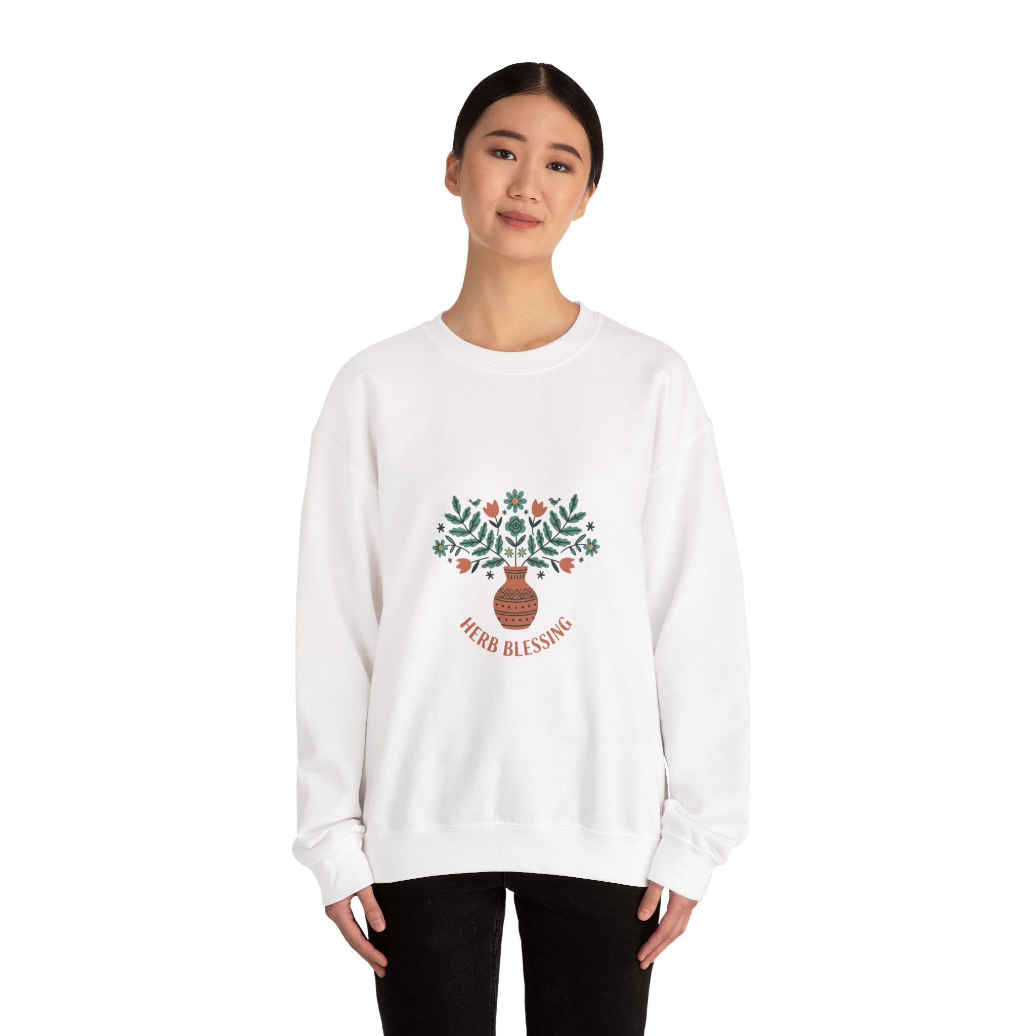Herb Blessings Sweatshirt | Hand-Drawn Folk Botanical, embroidery style design