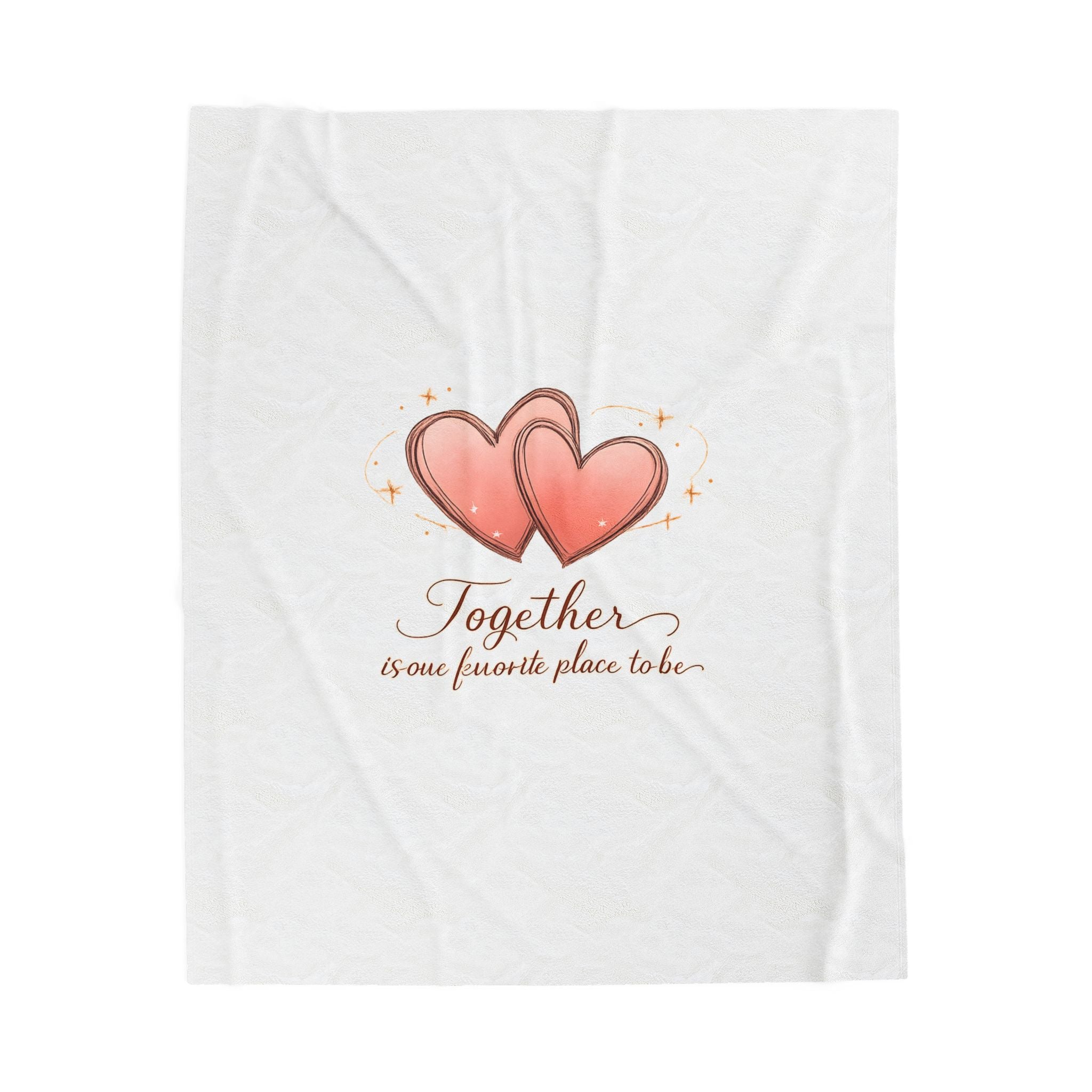 Together heart illustration Velveteen Plush Blanket | cozy couple, date night at home