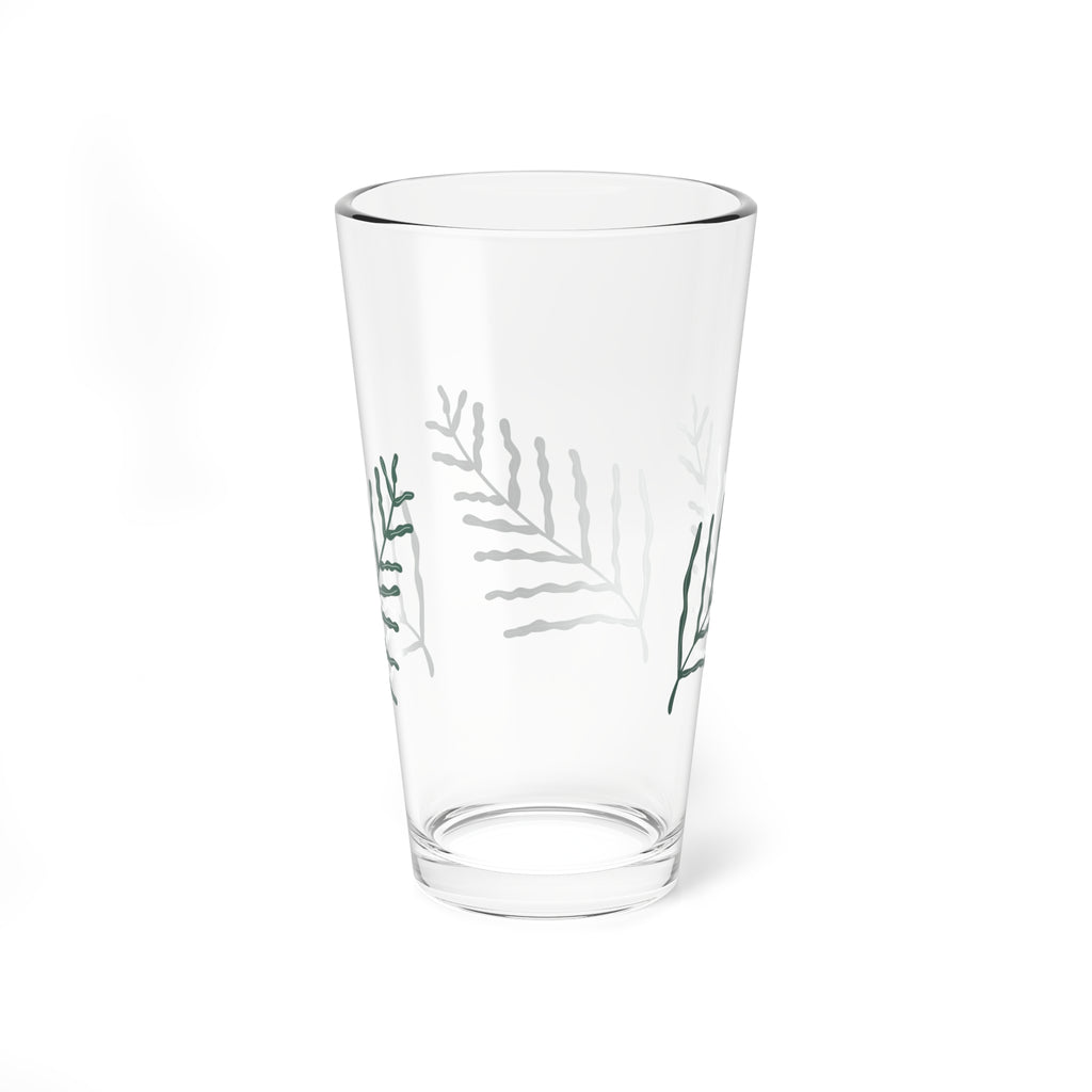 Green Fern Branch Mixing Glass, 16oz | Botanical Pint Glass