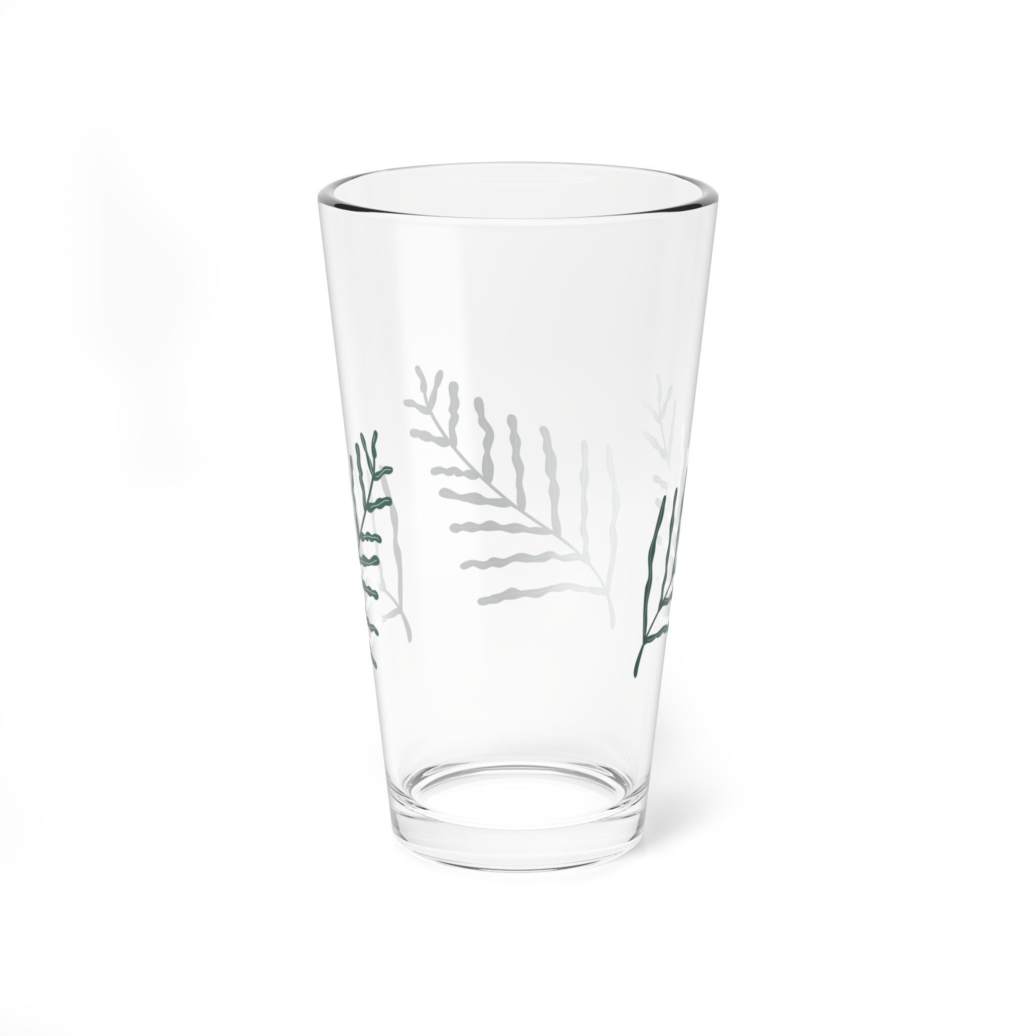 Green Fern Branch Mixing Glass, 16oz | Botanical Pint Glass
