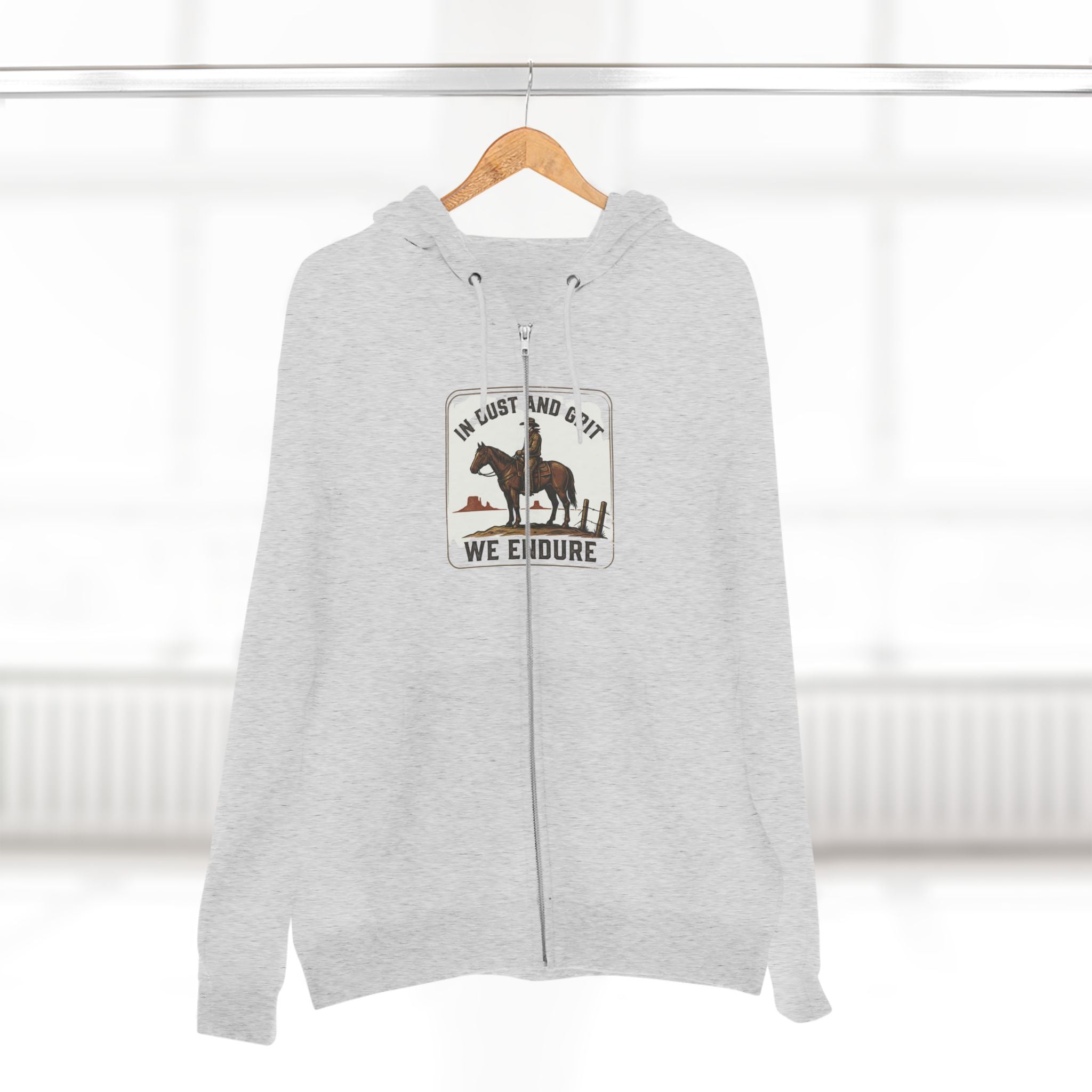In Staub und Dreck bestehen wir Hoodie | Cowboy Pferd Western Reißverschluss-Hoodie