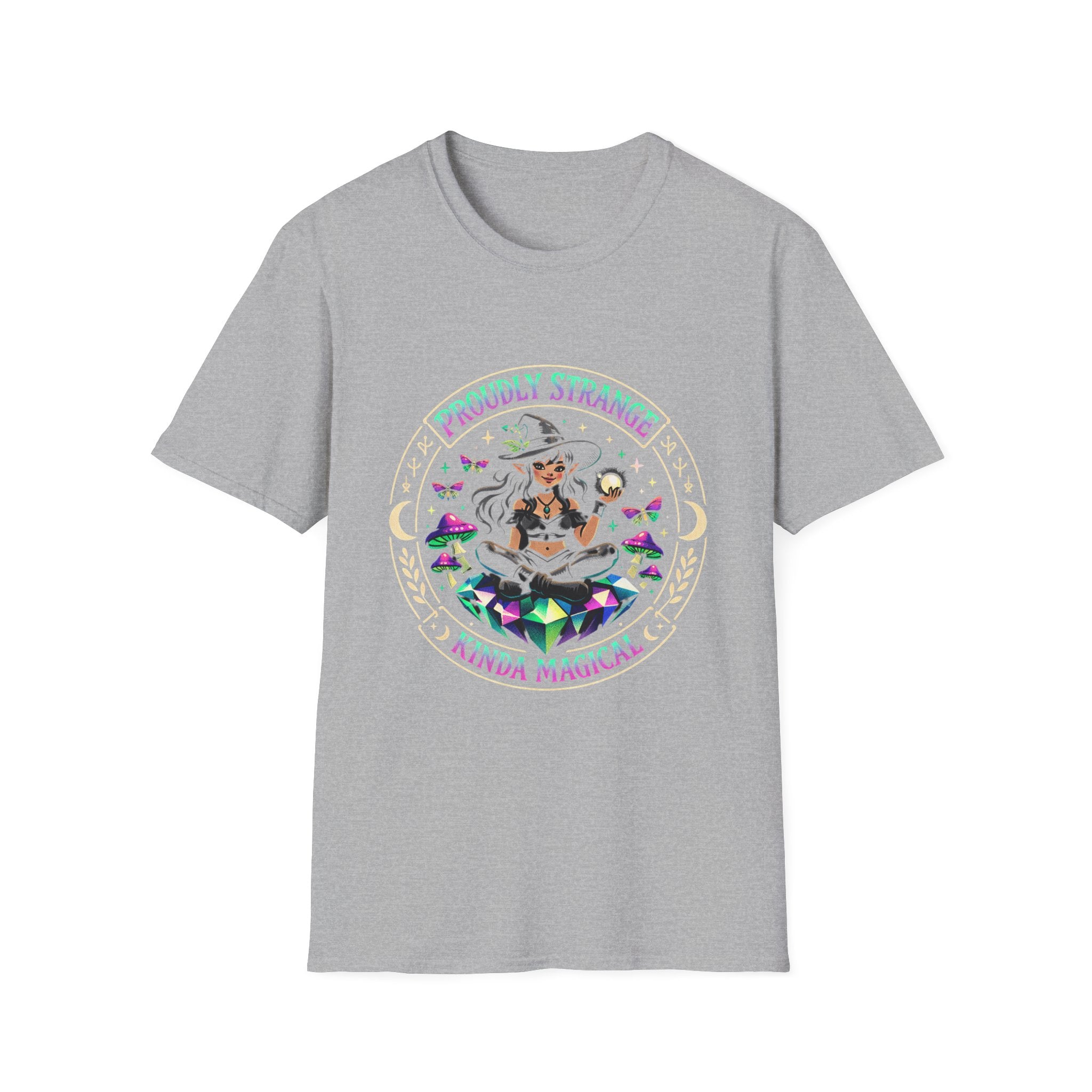 Proudly Strange Kinda Magical Witch Graphic T-Shirt | Crystal Witch Design
