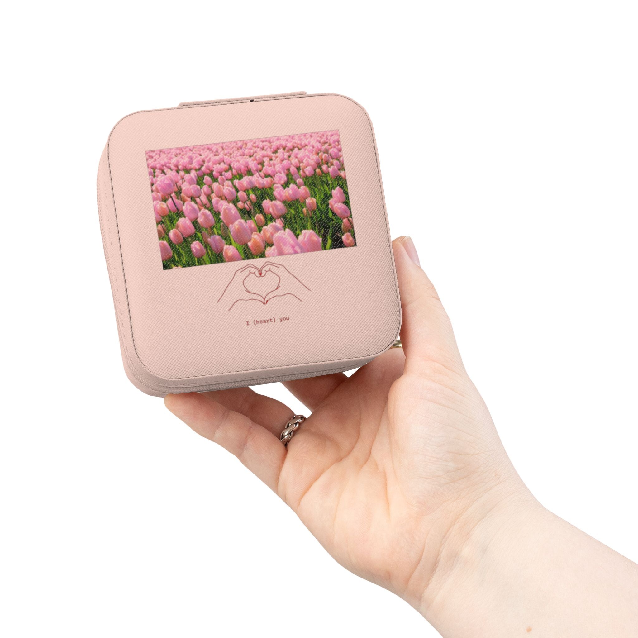 Travel Jewelry Case — Compact Pink Travel Jewelry Organizer with Ring & Earring Compartments