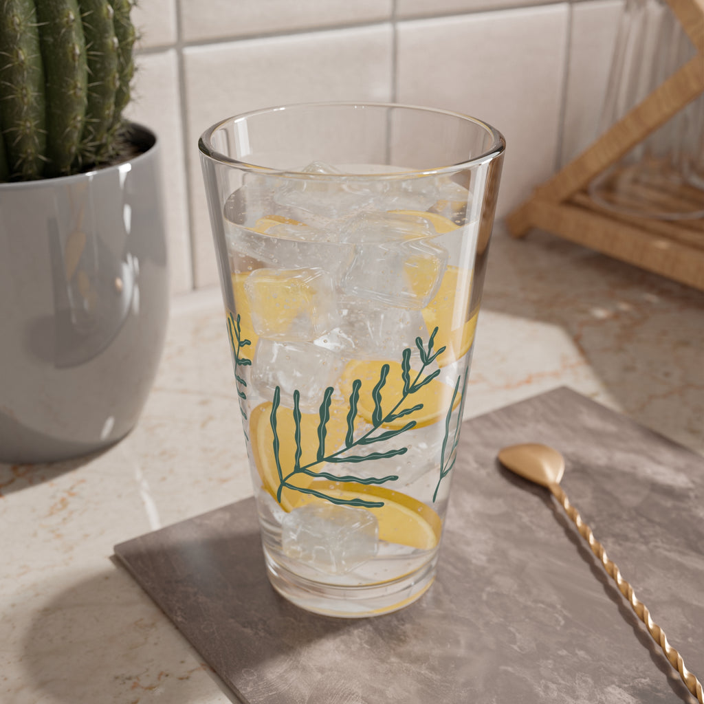 Green Fern Branch Mixing Glass, 16oz | Botanical Pint Glass