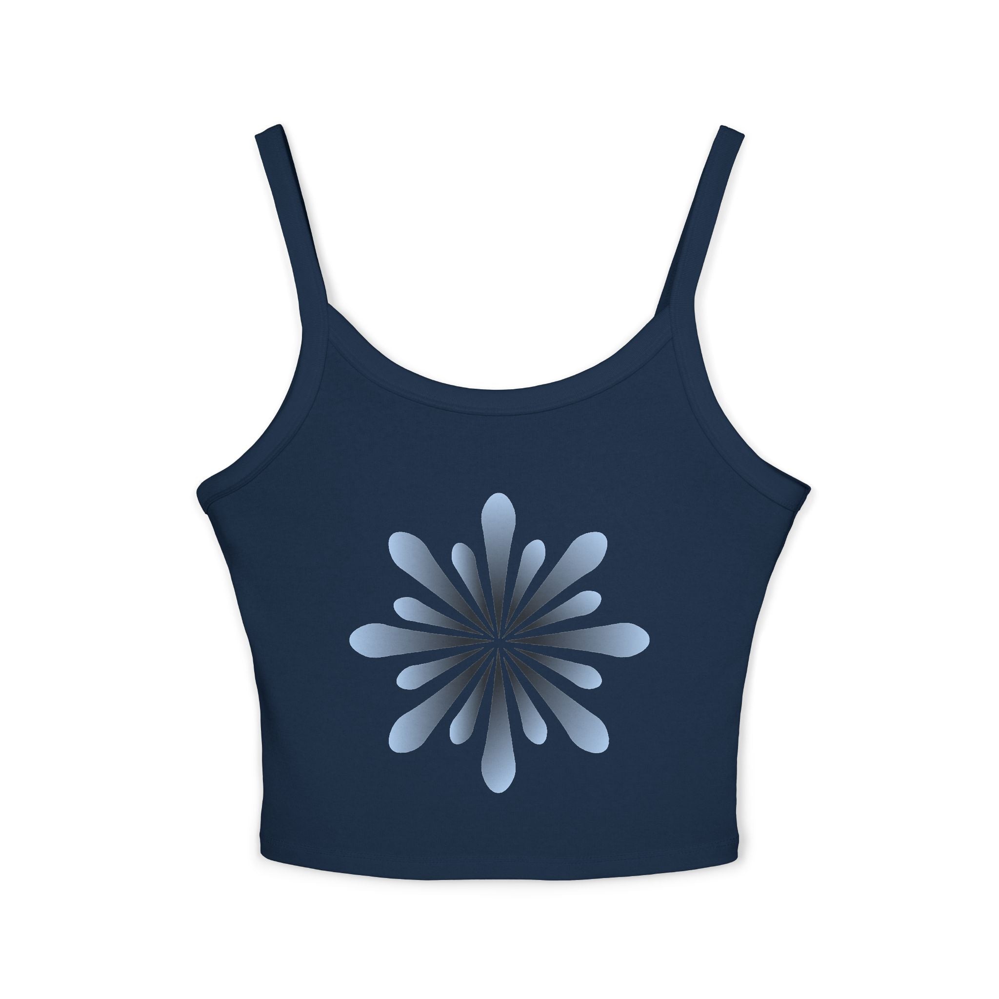 Floral Spiral Crop Tank — Blue Petal Sunburst Spaghetti Strap Tank Top