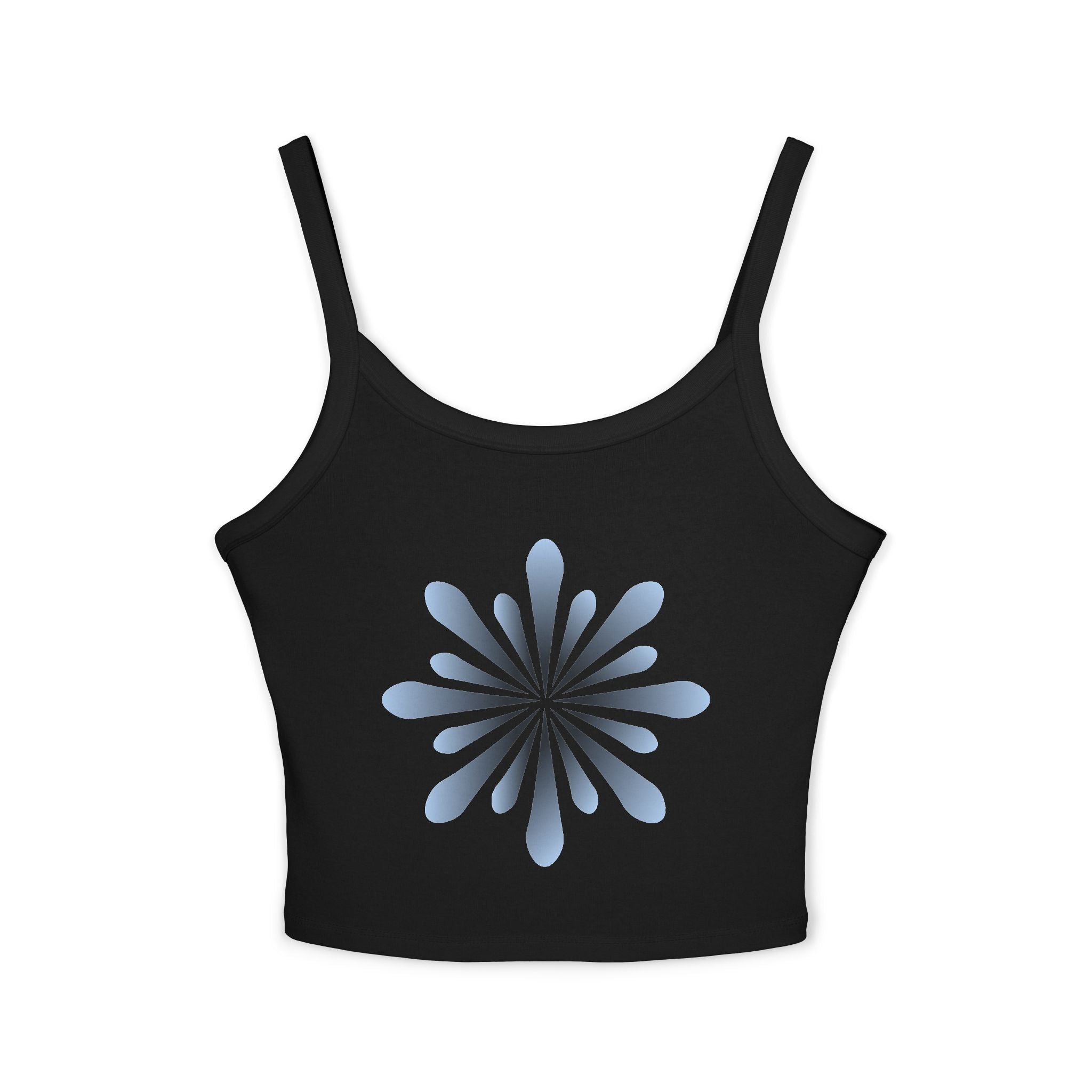 Floral Spiral Crop Tank — Blue Petal Sunburst Spaghetti Strap Tank Top