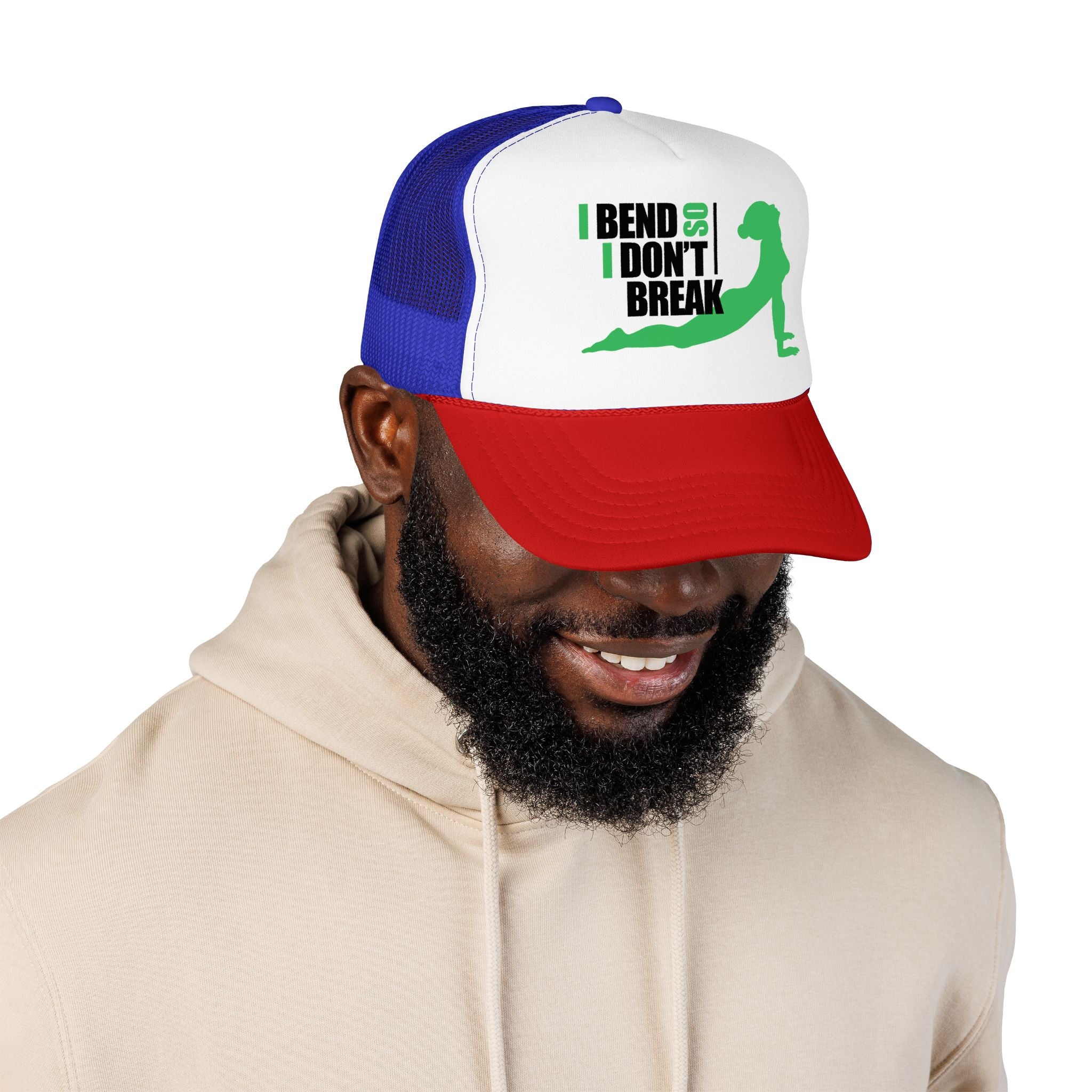 Bend Don’t Break Foam Trucker Hat – Yoga Stretch Mesh Cap