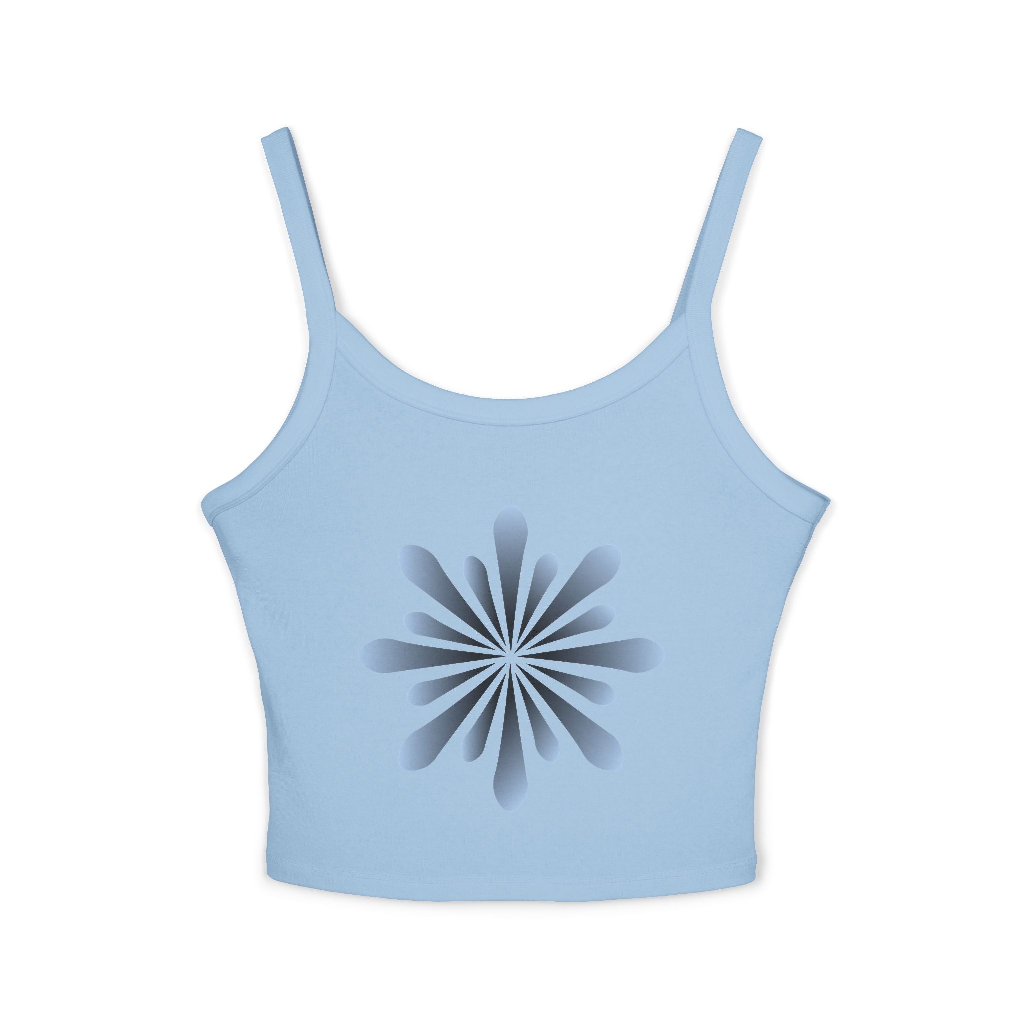 Floral Spiral Crop Tank — Blue Petal Sunburst Spaghetti Strap Tank Top